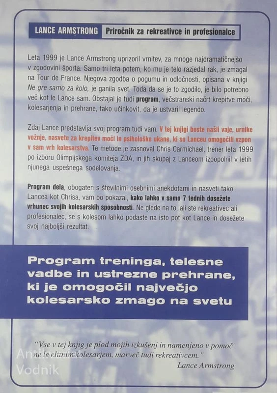 PRIROČNIK ZA REKREATIVCE IN PROFESIONALCE, Lance Armstrong