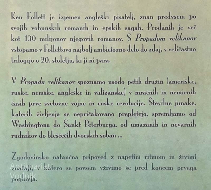 PROPAD VELIKANOV, Ken Follet