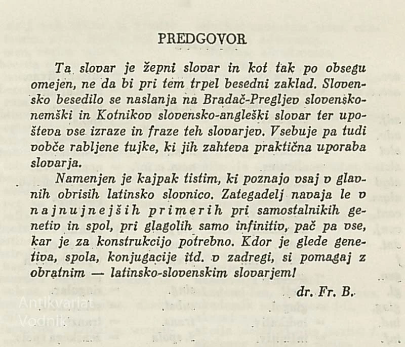 SLOVENSKO-LATINSKI SLOVAR, Fran Bradač