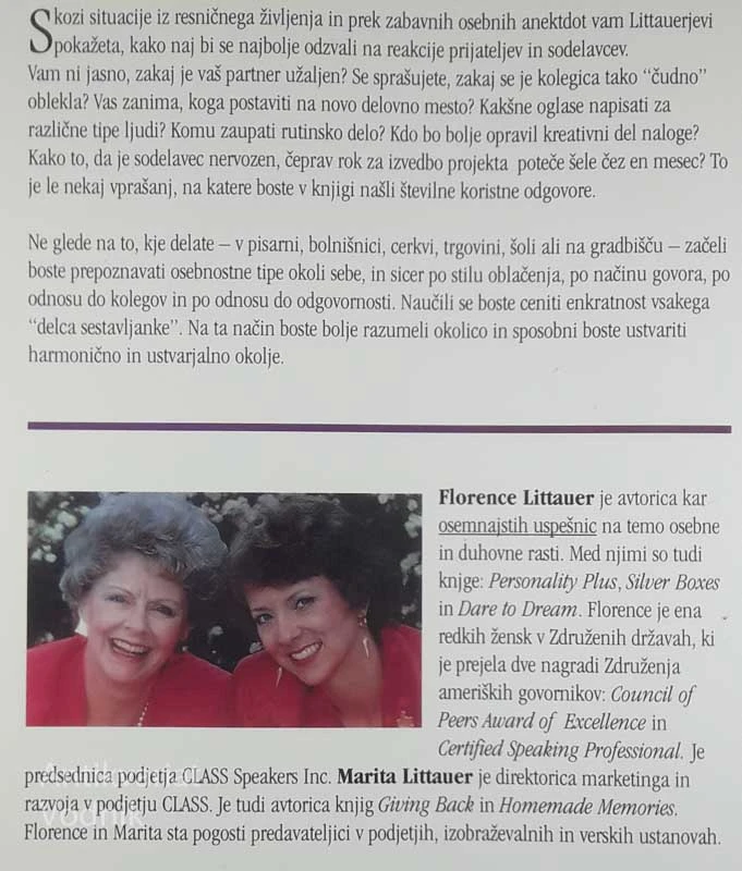 OSEBNOSTNA SESTAVLJANKA, Florence Littauer in Marita Littauer