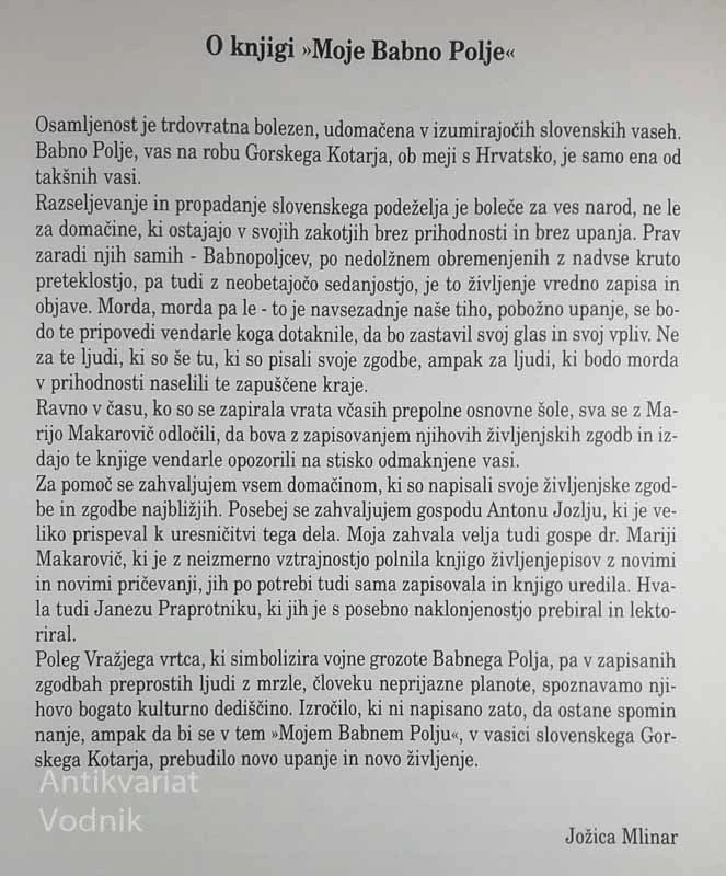 MOJE BABNO POLJE, Marija Makarovič