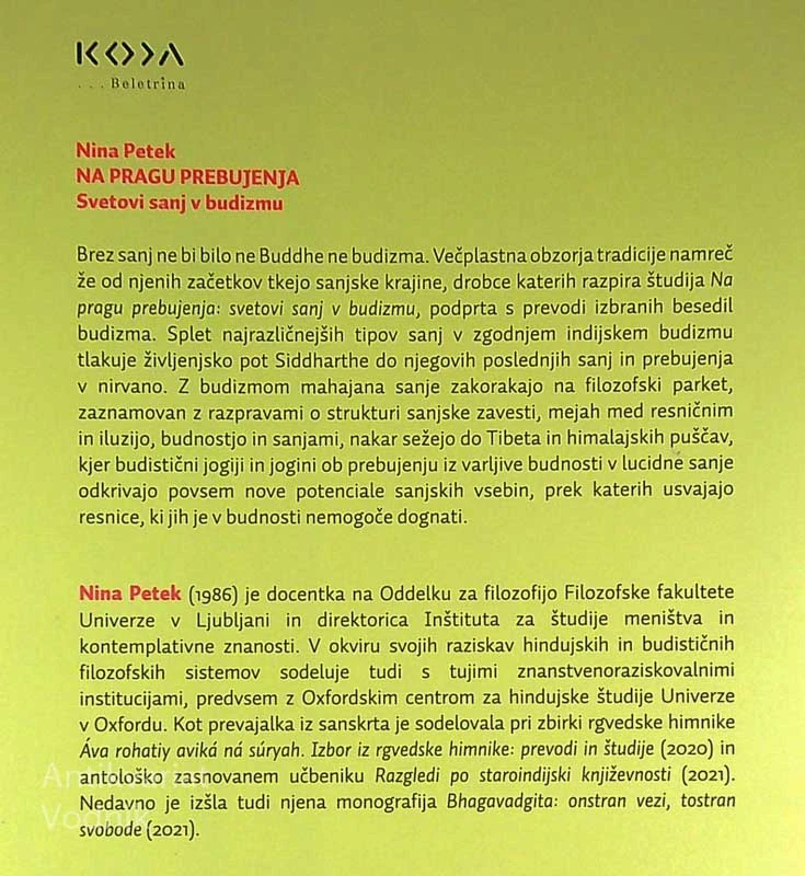 NA PRAGU PREBUJENJA; SVETOVI SANJ V BUDIZMU, Nina Petek