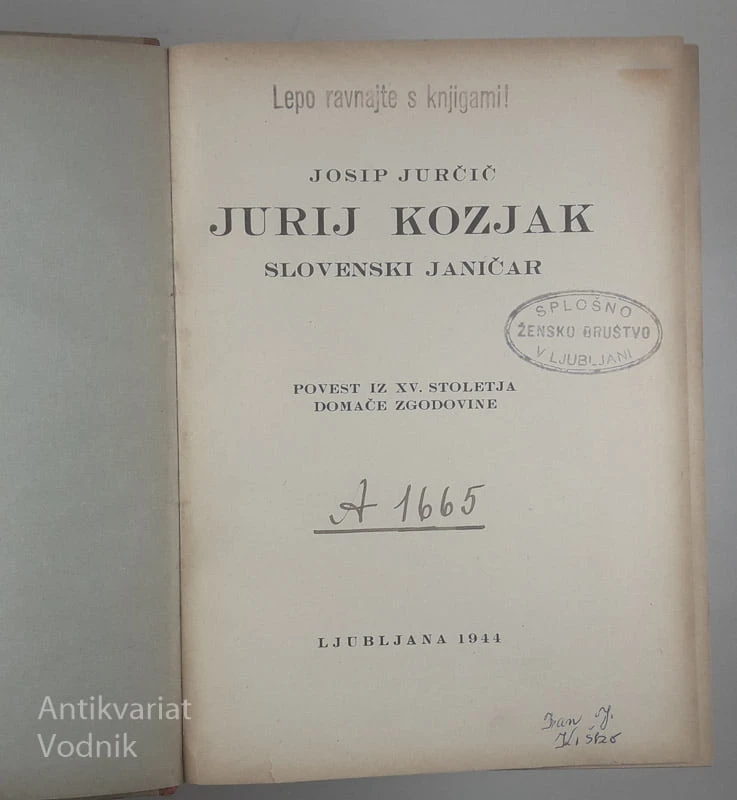 JURIJ KOZJAK; SLOVENSKI JANIČAR, Josip Jurčič