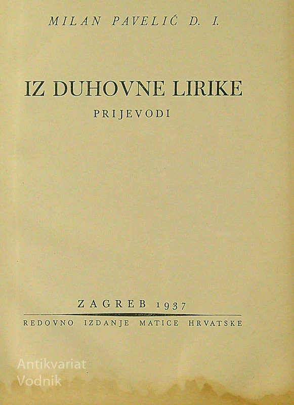 IZ DUHOVNE LIRIKE; PRIJEVODI, Milan Pavelić