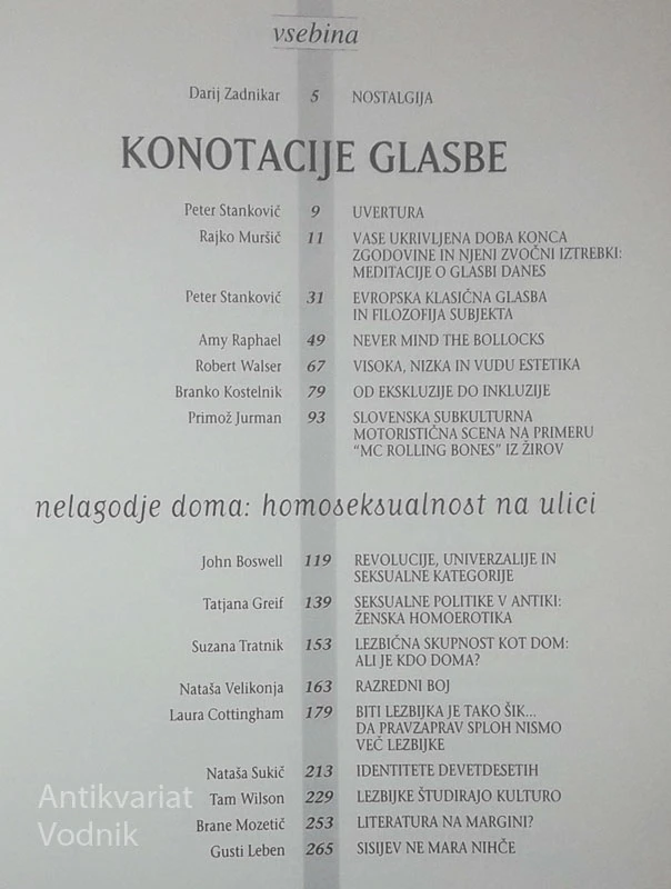 KONOTACIJA GLASBE/NELAGODJE DOMA: HOMOSEKUSALNOST NA ULICI, več avtorjev