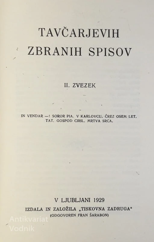 Dr. Ivan Tavčar, ZBRANI SPISI, II. zvezek