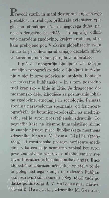 TOPOGRAFIJA C. KR. DEŽELNEGA GLAVNEGA MESTA LJUBLJANE, Dr. Fran Viljem Lipič