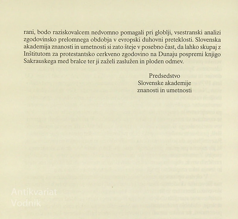 PRIMUS TRUBER; DEUTSCHE VORREDEN, Oskar Sakrausky