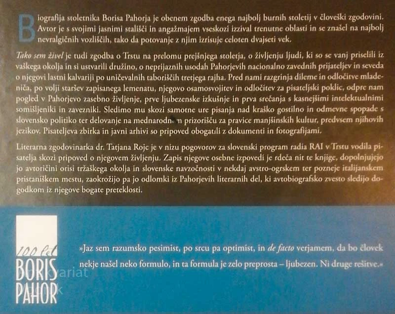 TAKO SEM ŽIVEL Stoletje Borisa Pahorja,  Tatjana Rojc