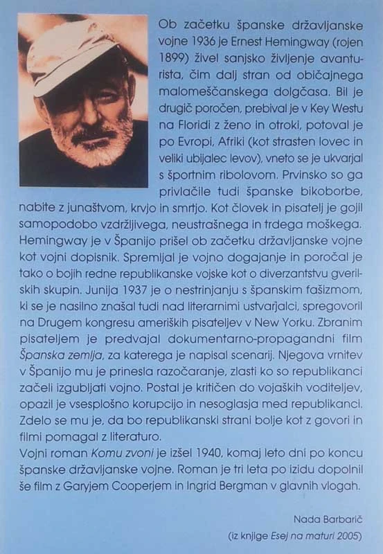 KOMU ZVONI, Ernest Hemingway