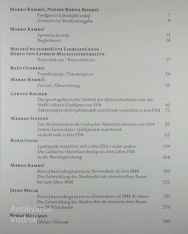 MALEFIČNE SVOBOŠČINE LJUBLJANČANOV/DEREN VON LAIBACH MALEFITZFREYHAITTN; KAZENSKI SODNI RED