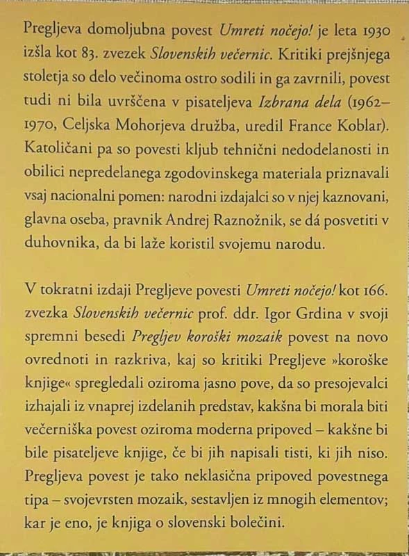 UMRETI NOČEJO, Ivan Pregelj