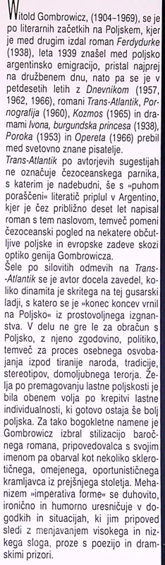 TRANS – ATLANTIK, Witold Gombrowicz