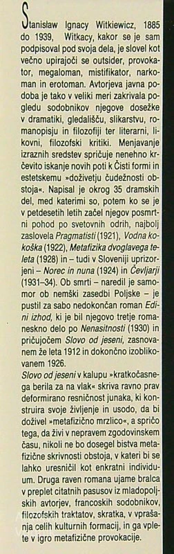SLOVO OD JESENI, Witkiewicz