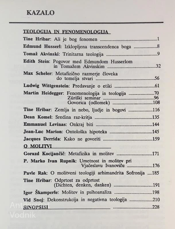 FENOMENOLOGIJA IN TEOLOGIJA, zbirka Phainomena 9-10