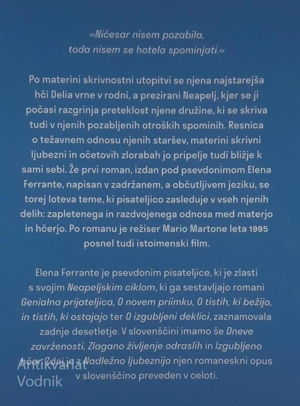 NADLEŽNA LJUBEZEN, Elena Ferrante