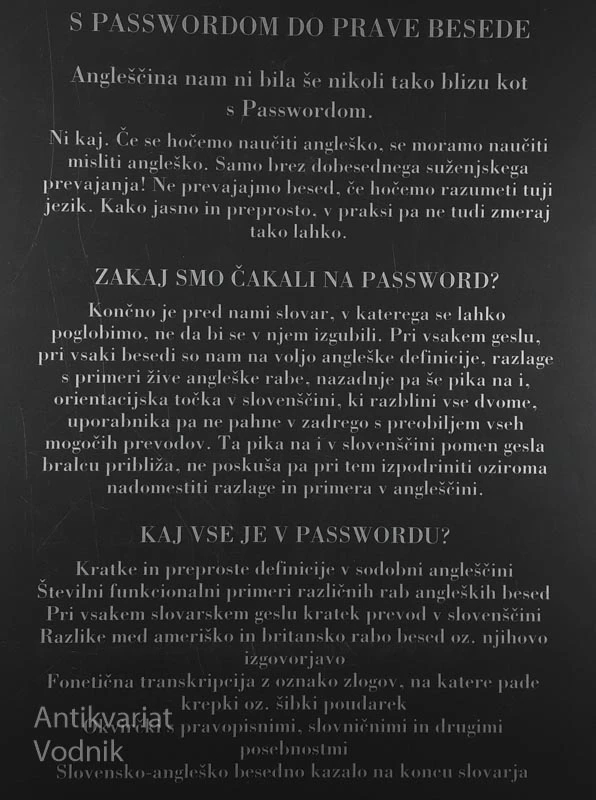PASSWORD, ENGLISH DICTIONARY FOR SPEAKERS OF SLOVENIAN