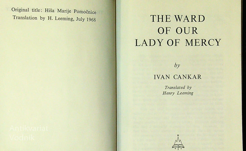 THE WARD OF OUR LADY OF MERCY, Ivan Cankar