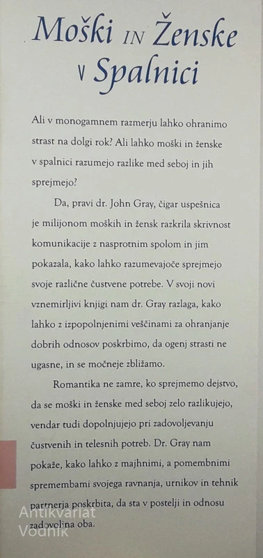 MOŠKI IN ŽENSKE V SPALNICI, Dr. John Gray