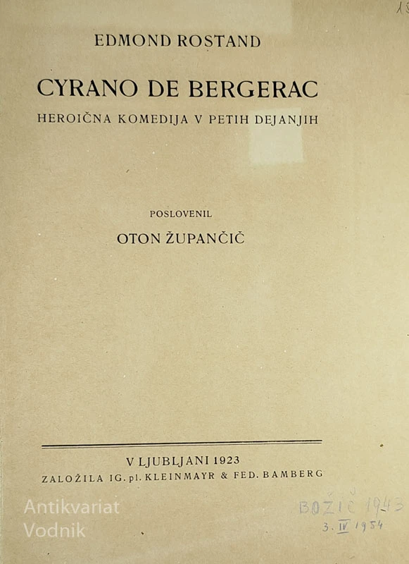 CYRANO DE BERGERAC, Ed. Rostand (prevedel Oton Župančič)