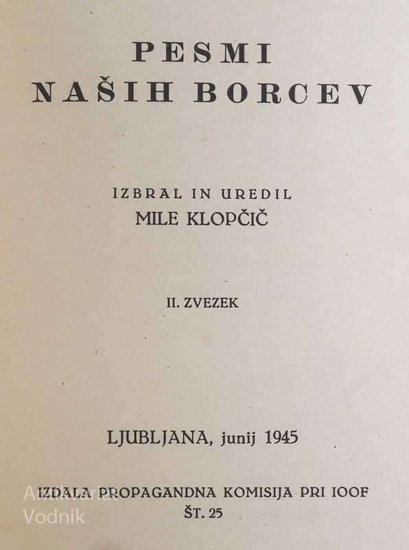 PESMI NAŠIH BORCEV, II. ZVEZEK, uredil Mile Klopčič