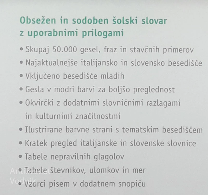 ŠOLSKI SLOVAR; ITALIJANŠČINA (ITALIJANSKO-SLOVENSKI IN SLOVENSKO-ITALIJANSKI)