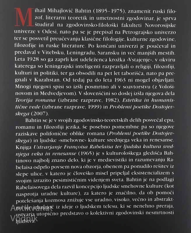 USTVARJANJE FRANÇOISA RABELAISA IN LJUDSKA KULTURA SREDNJEGA VEKA IN RENESANSE, Mihail M. Bahtin