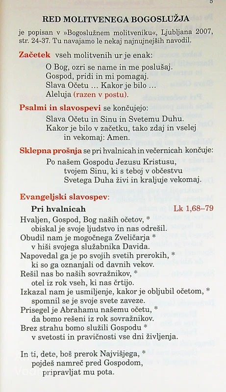 HVALNICE IN VEČERNICE; BESEDILO MOLITVENEGA BOGOSLUŽJA ZA HVALNICE IN VEČERNICE IZ BOGOSLUŽNEGA MOLITVENIKA
