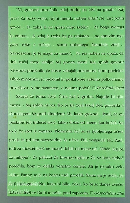 POROČNIK GUSTL / GOSPODIČNA ELSE, Arthur Schnitzel
