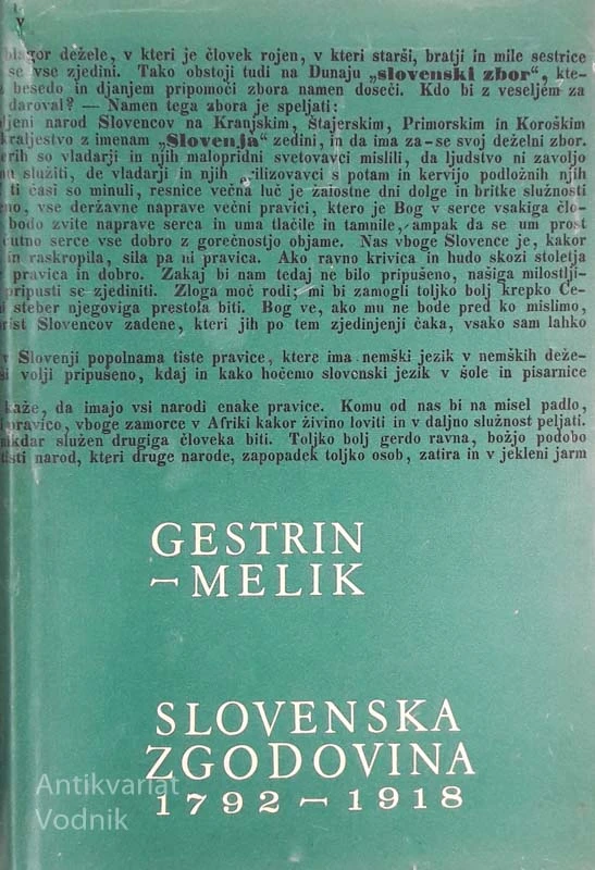 SLOVENSKA ZGODOVINA 1792-1918, F. Gestrin, V. Melik