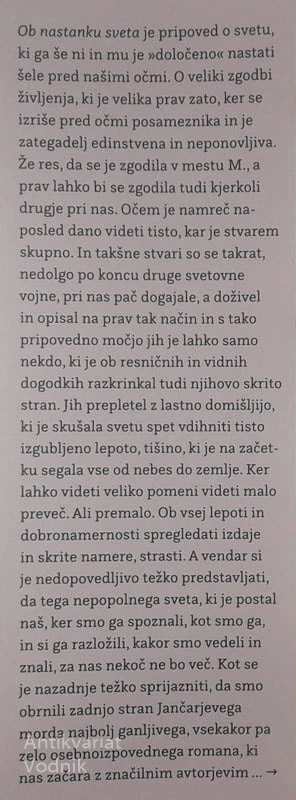 OB NASTANKU SVETA, Drago Jančar