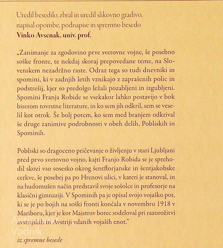 IZ STARE LJUBLJANE NA SOŠKO FRONTO, Franjo Robida