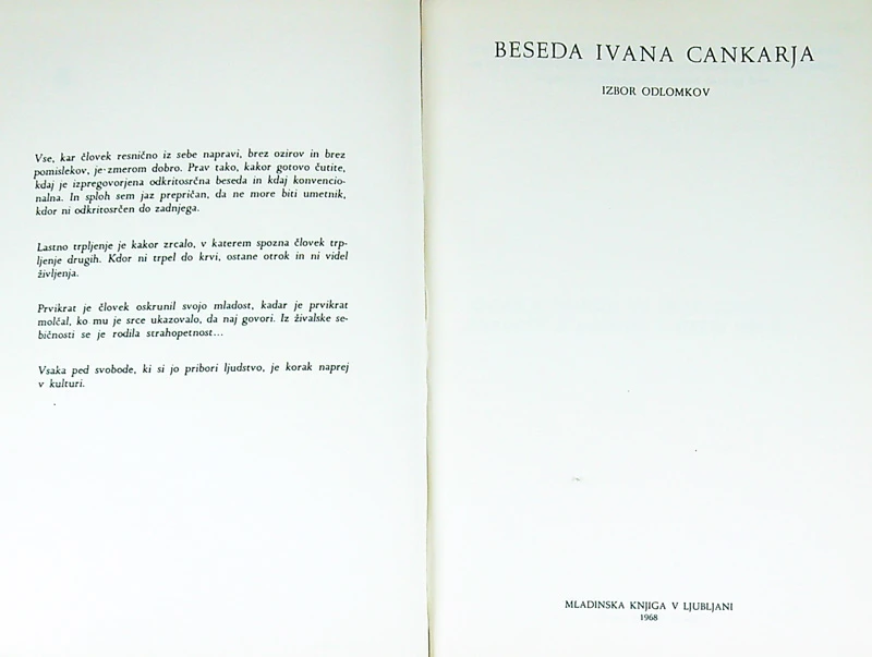 BESEDA IVANA CANKARJA; IZBOR ODLOMKOV