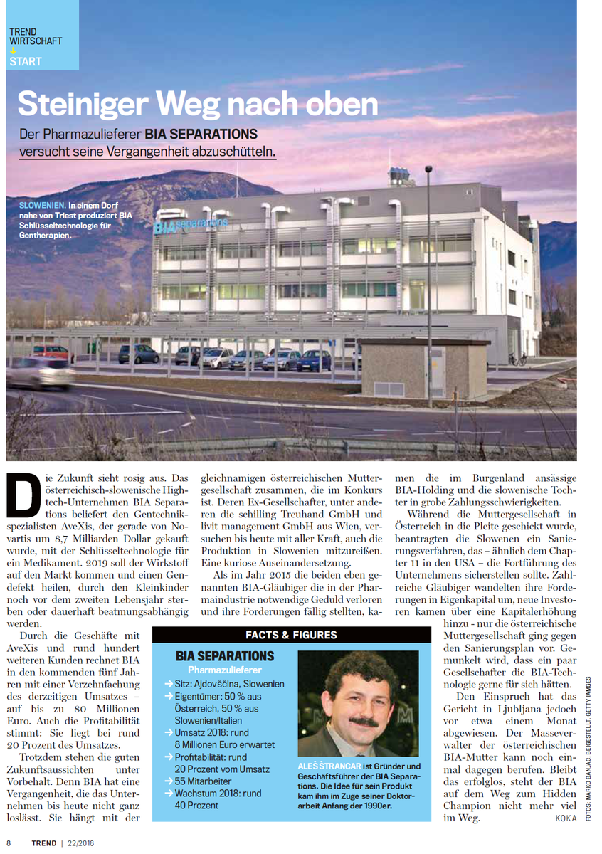 BIA Separations Story of Success in Trend Wirtschaft Magazine