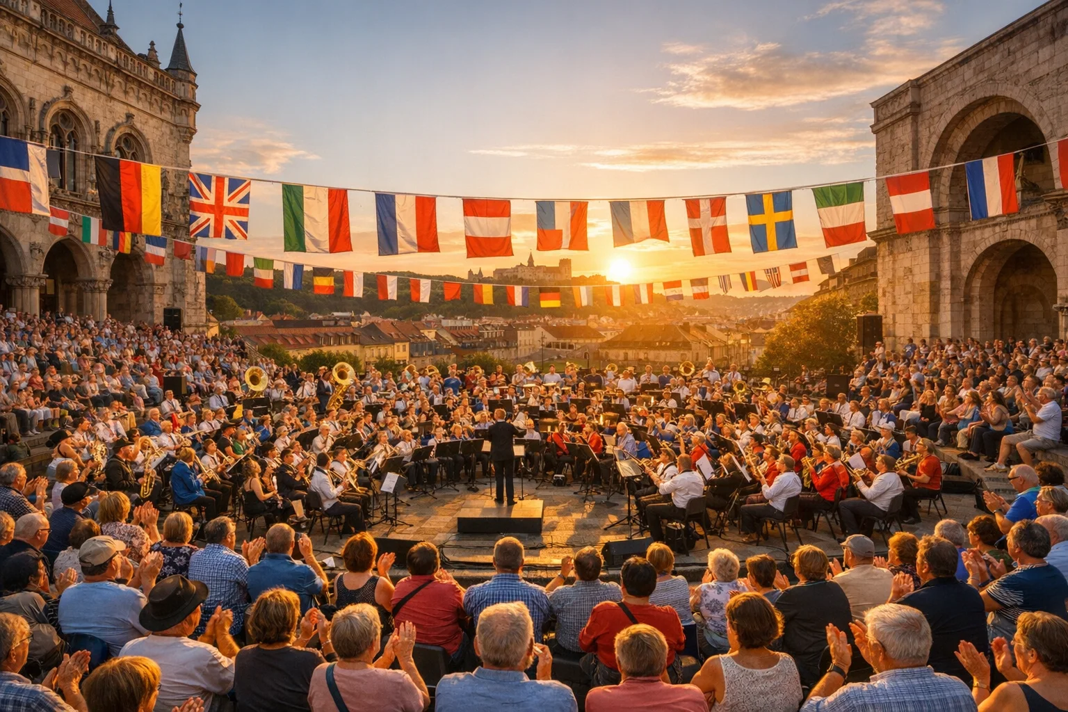 International music festival at golden hour