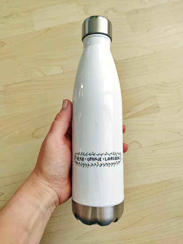 Aluminijasta flaška bela - Vera, upanje, ljubezen (Blagor)