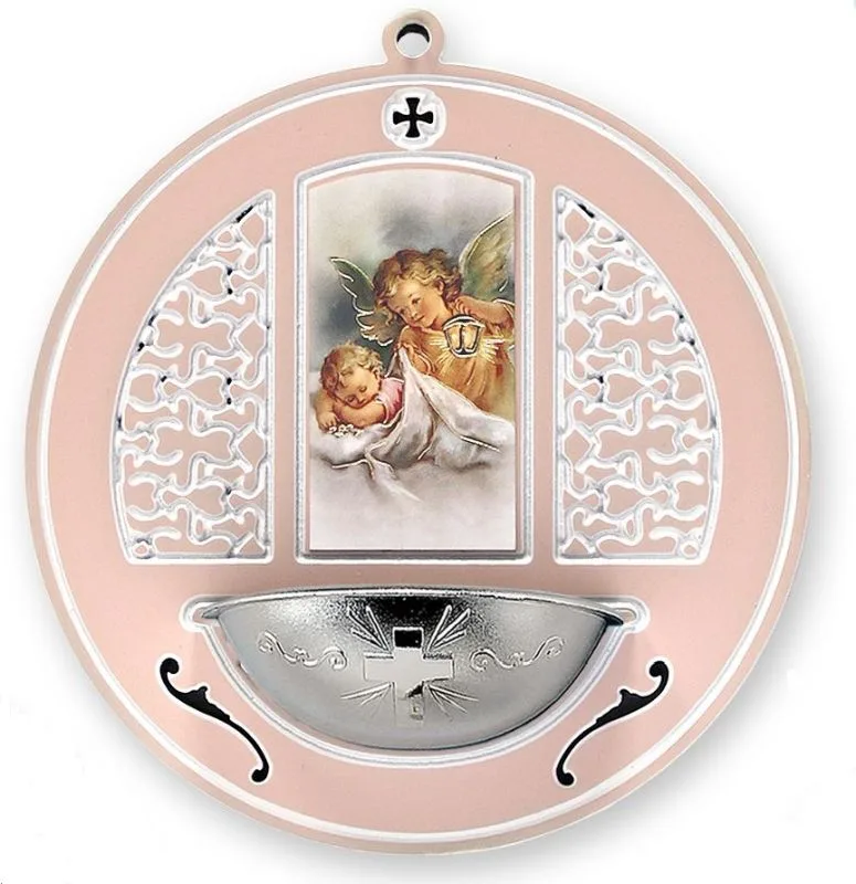 Kropilnik izrezljan roza - angel s svetilko