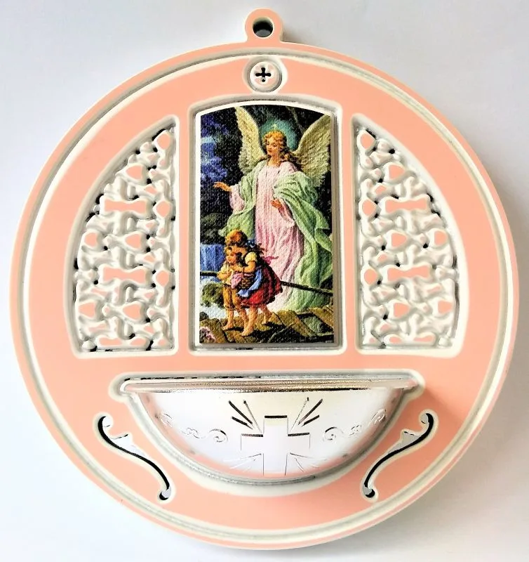 Kropilnik izrezljan roza - angel varuh Ø 13 cm