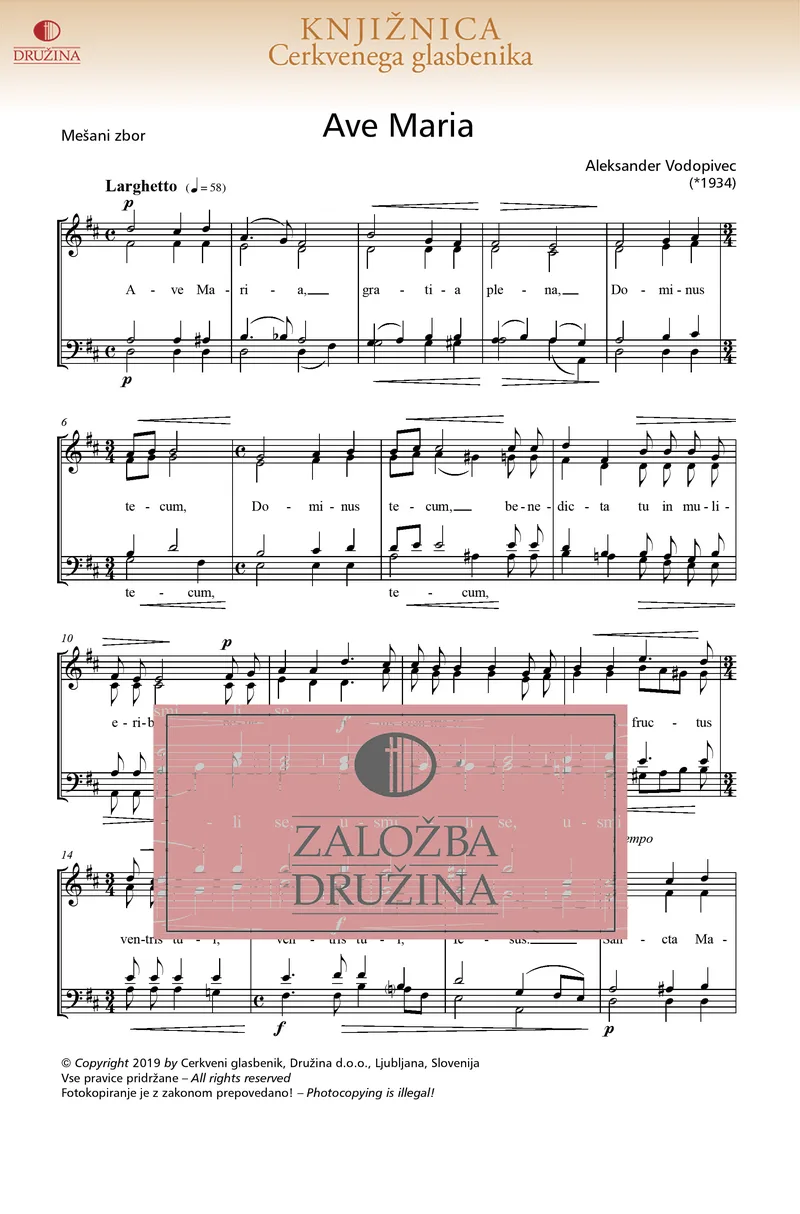 Note CG - Ave Maria (Vodopivec Aleksander) 2019