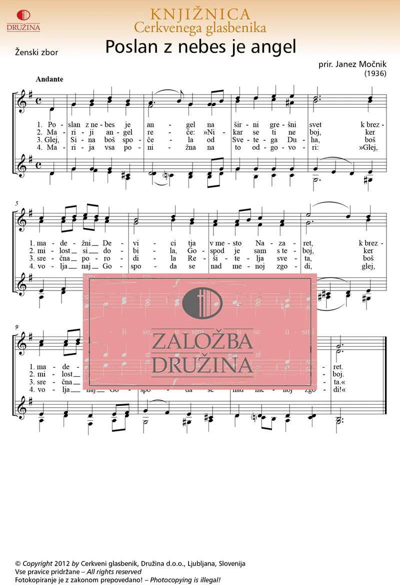Note CG- Poslan z nebes je angel (Močnik Janez) 2012