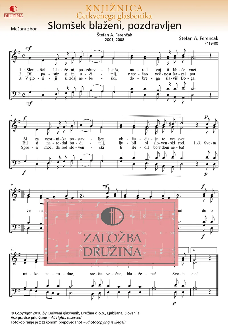Note CG- Slomšek blaženi, pozdravljen (Ferenčak A. Štefan) 2010