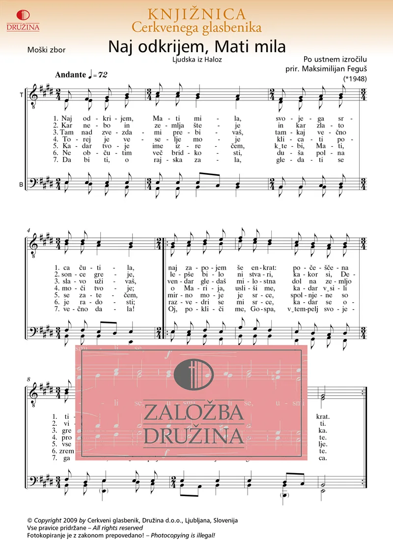 Note CG - Naj odkrijem, mati mila (Feguš Maksimiljan) 2009