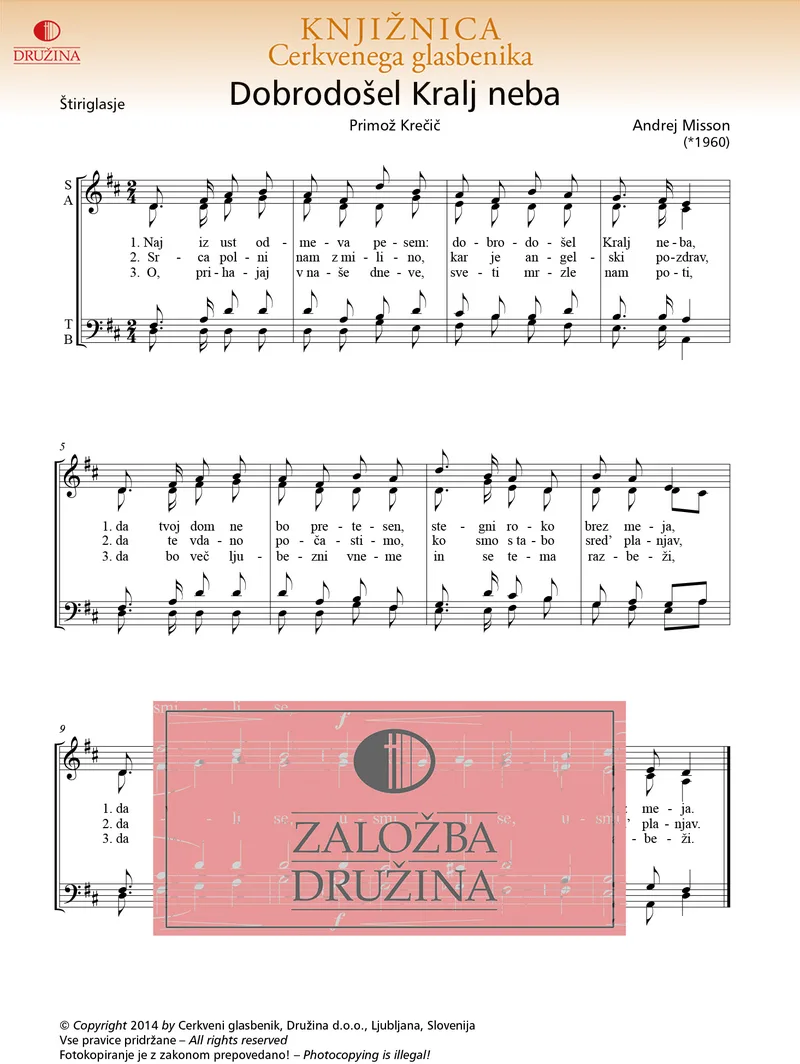 Note CG- Dobrodošel Kralj neba (Misson Andrej) 2014