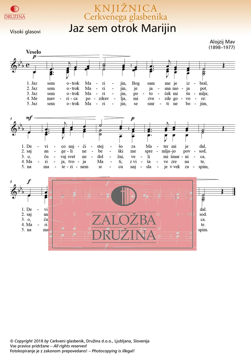 Note CG- Jaz sem otrok Marijin (Alojzij Mav) 2018