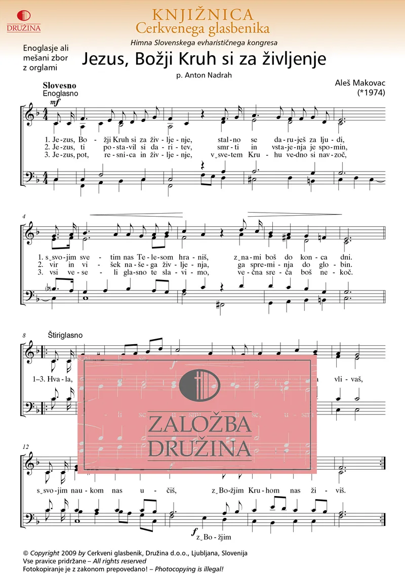 Note CG - Jezus, Božji Kruh si za življenje (Makovac Aleš) 2009