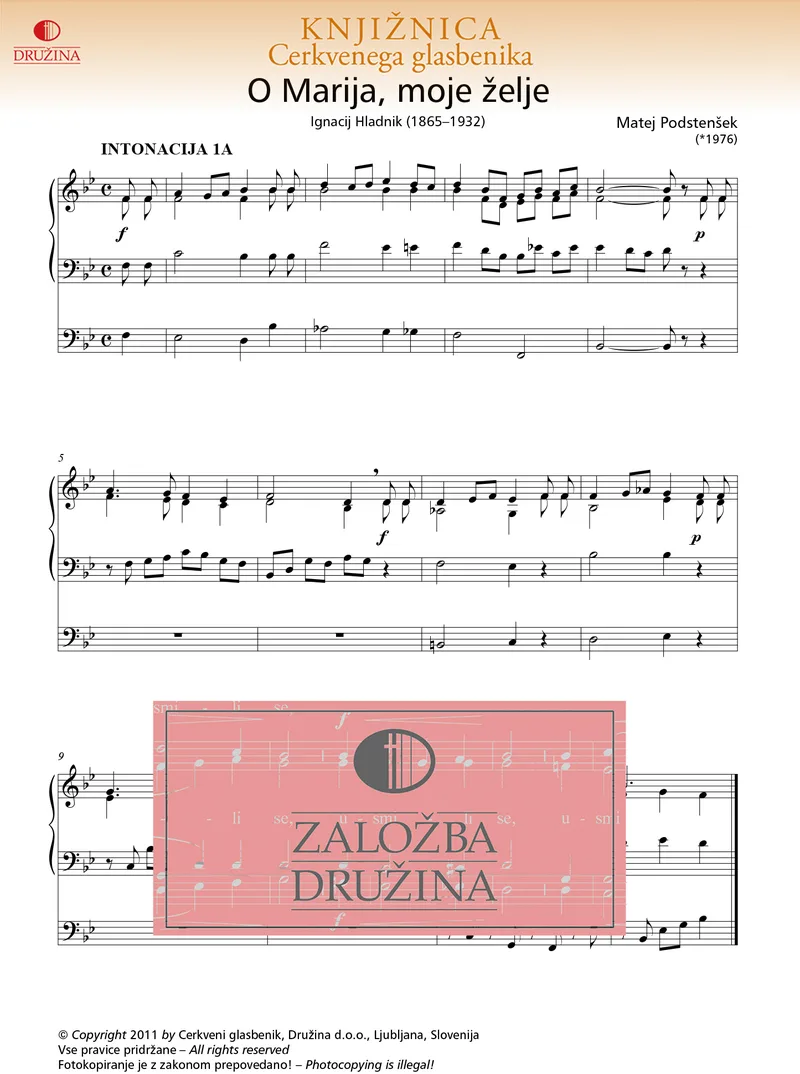 Note CG - O, Marija, moje želje (Podstenšek Matej) 2011