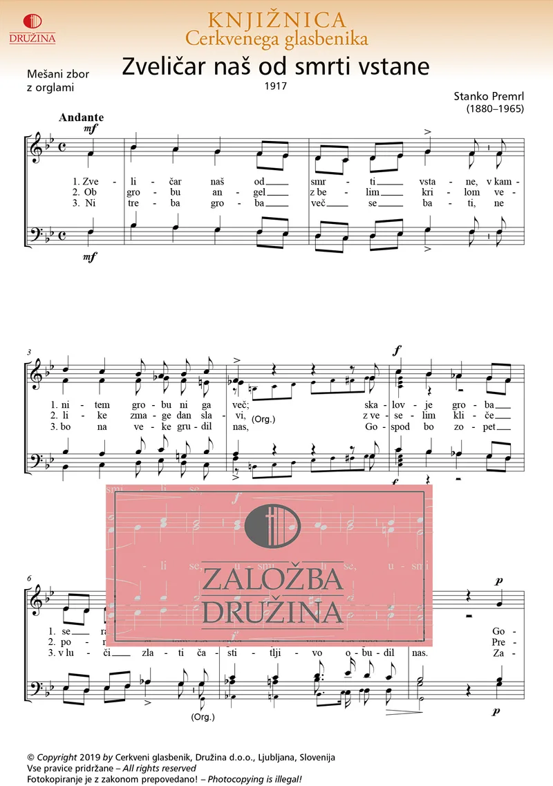 Note CG - Zveličar naš od smrti vstane (Premrl Stanko) 2019