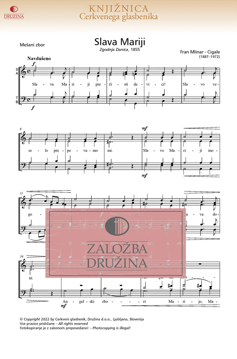 Note CG - Slava Mariji (Fran Mlinar - Cigale) 2022
