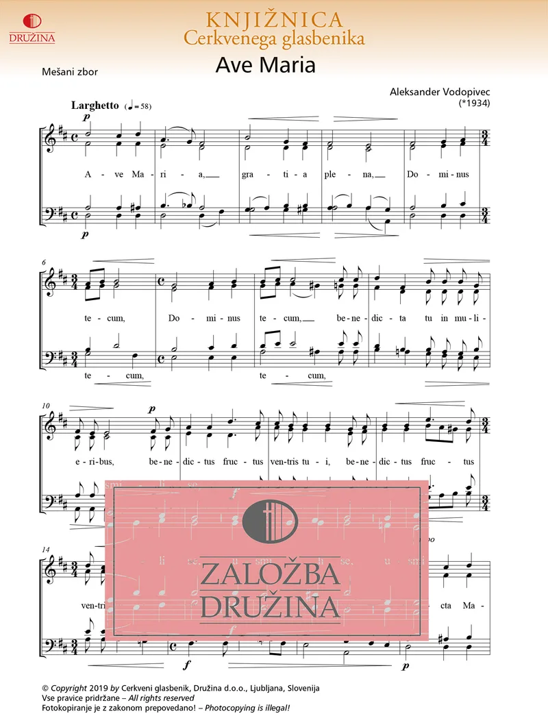 Note CG - Ave Maria (Vodopivec Aleksander) 2019