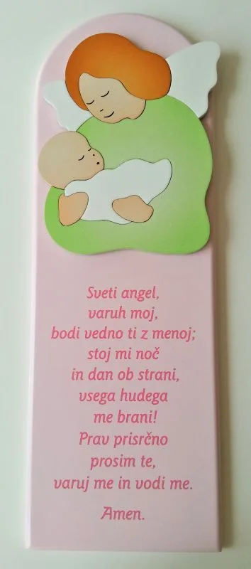 Slika lesena z molitvijo "Angel varuh" - roza